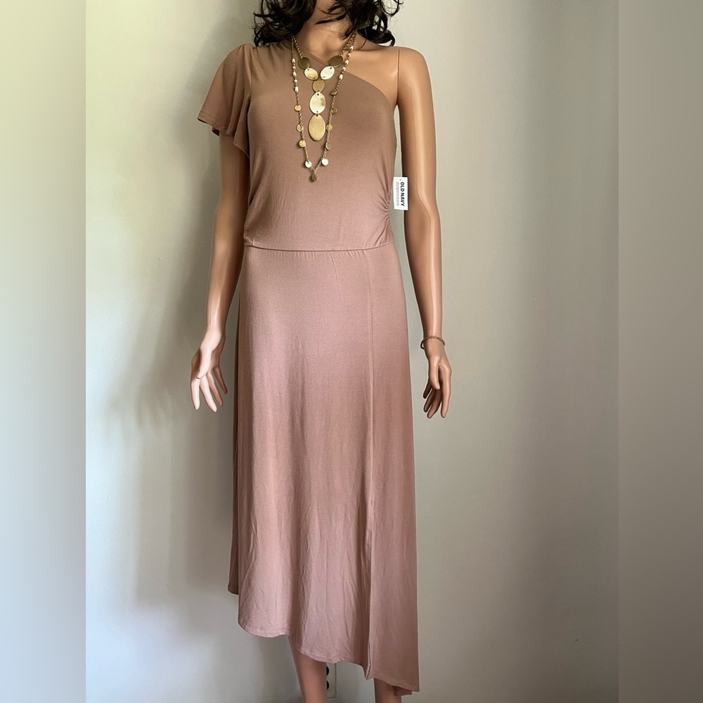 NWT Fitted One-Shoulder Asymmetric Cutout Midi Dress